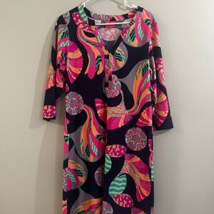 Britt Women's Navy Midi Dress Colorful Print Size M